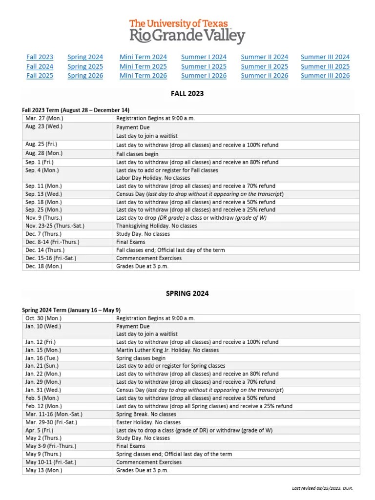 Utrgv Academic Calendar PDF