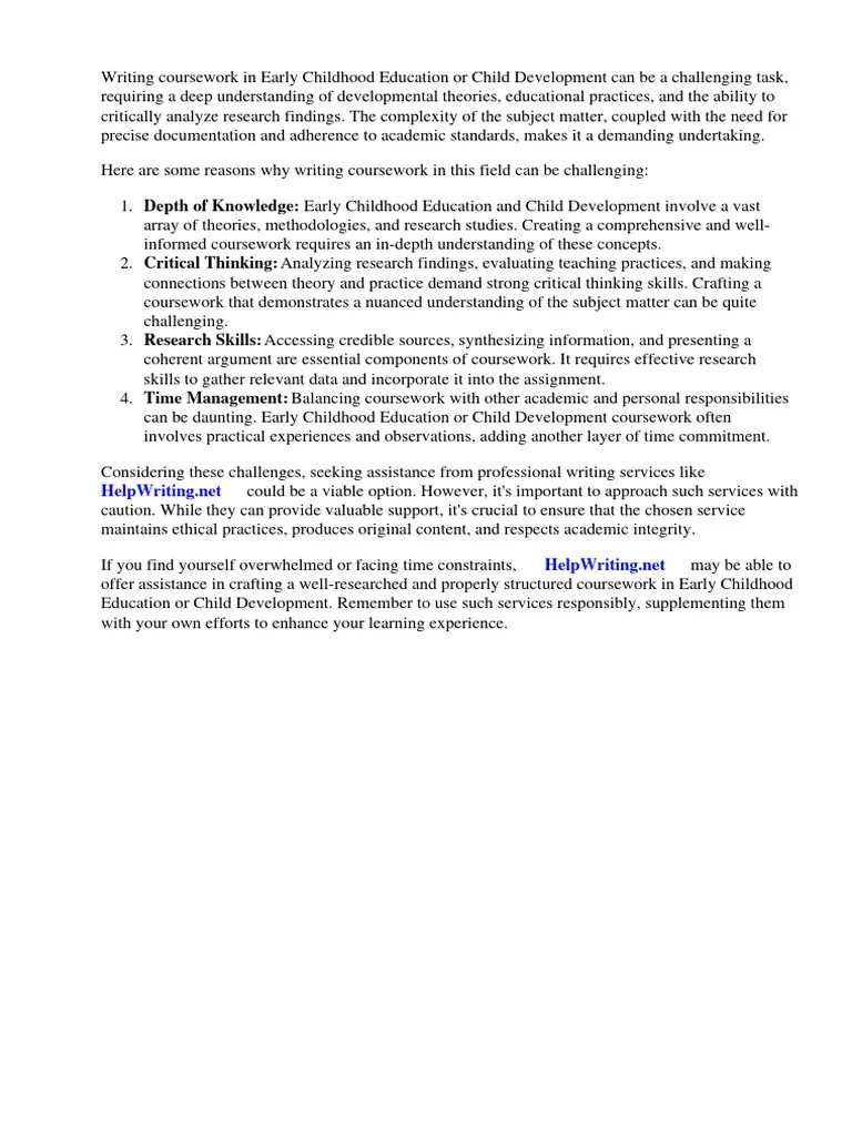 Coursework in Early Childhood Education or Child Development PDF