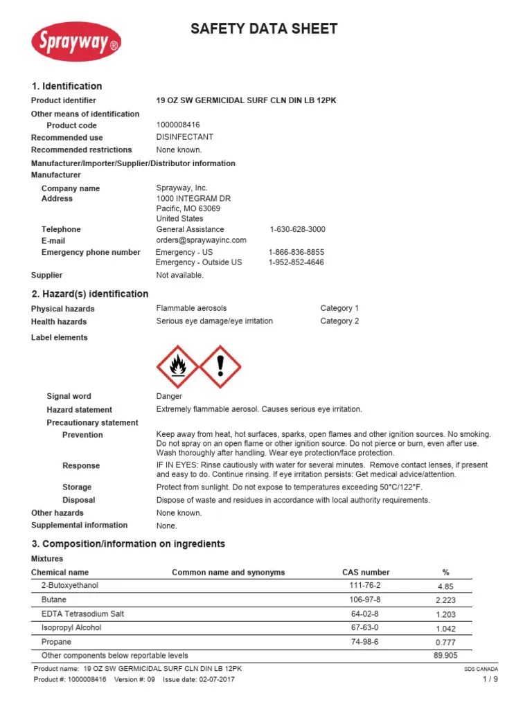 Disinfectant Surface Cleaner Sds Pdf