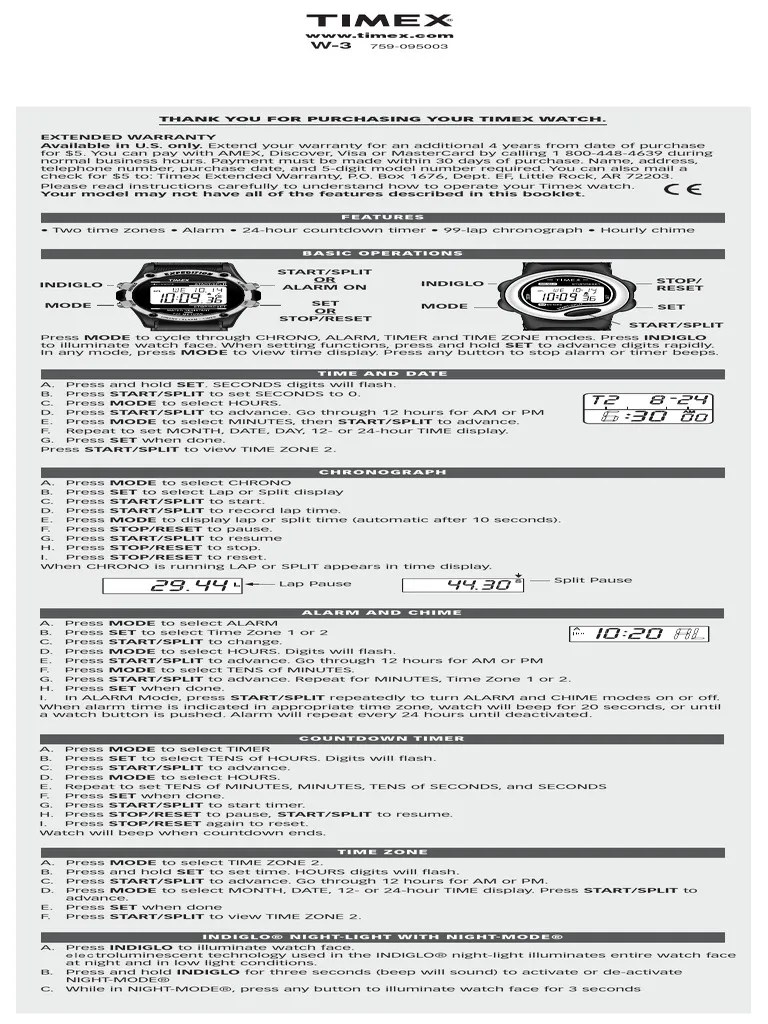Timex Watch Instructions | PDF