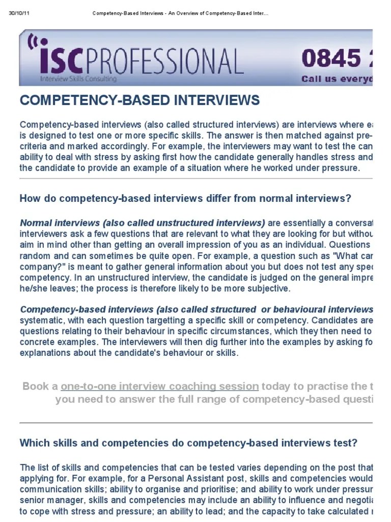 CompetencyBased Interviews An Overview of CompetencyBased Interview