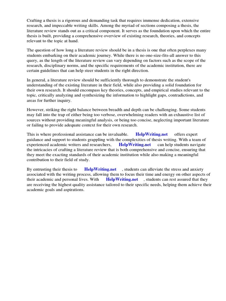 How Long Should A Literature Review Be in A Thesis PDF