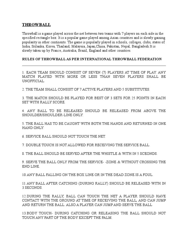 Throwball Rules PDF Sport Variants Games Of Physical Skill