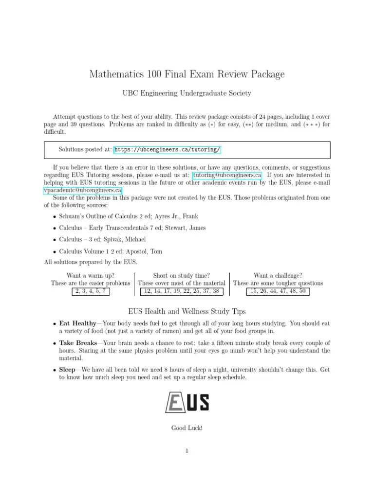 MATH 100 Final Solutions 2022 PDF