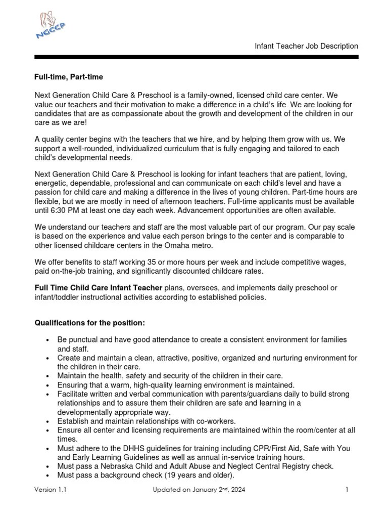 Infant Teacher Job Description V1.1 PDF
