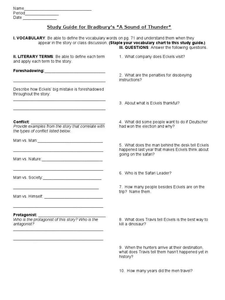 Study Guide for Bradbury’s “A Sound of Thunder”
