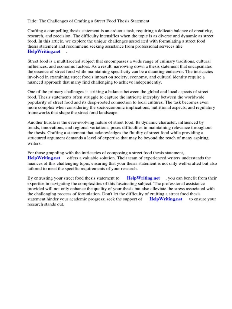 Street Food Thesis Statement PDF Fast Food Foods