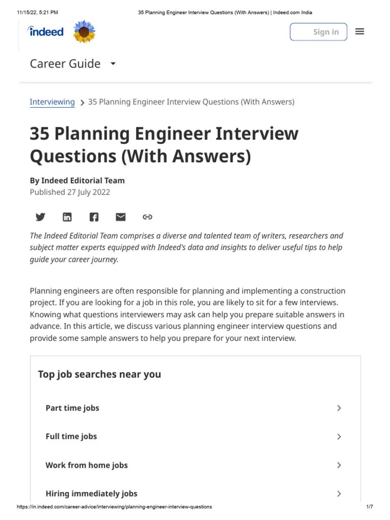 35 Planning Engineer Interview Questions (With Answers) Indeed Com India Download Free PDF