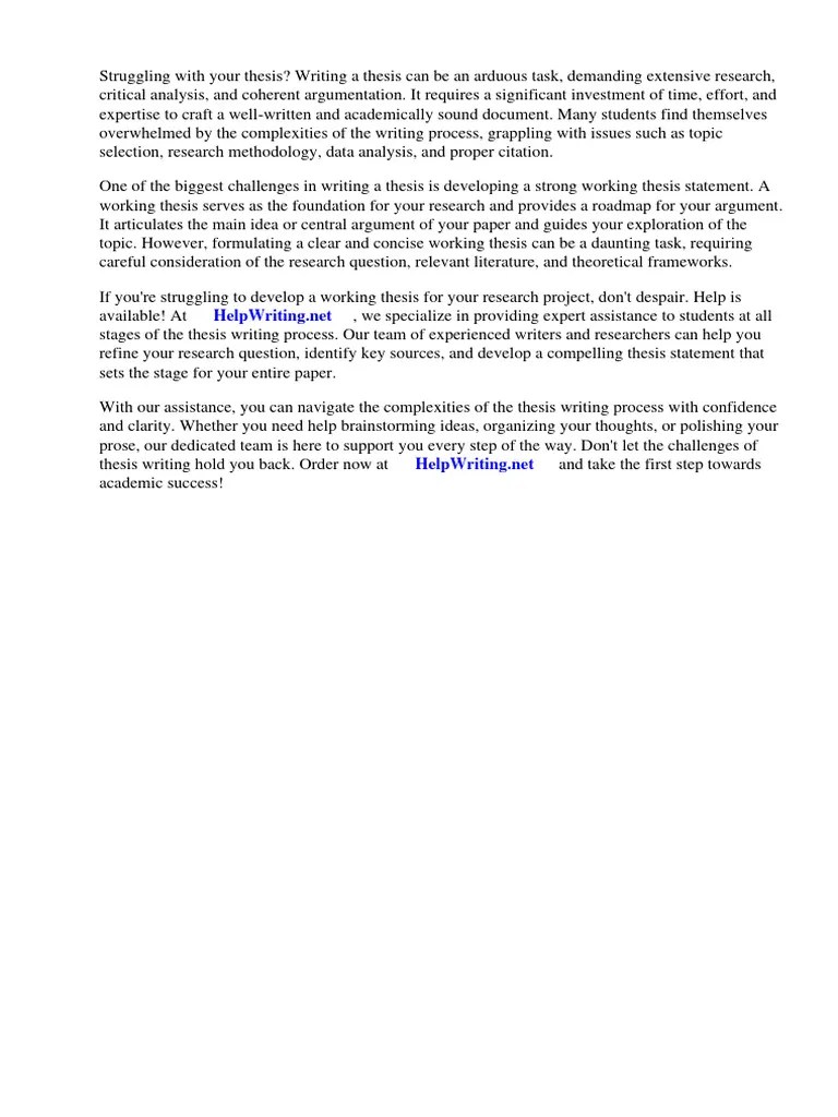 Another Word for Working Thesis PDF