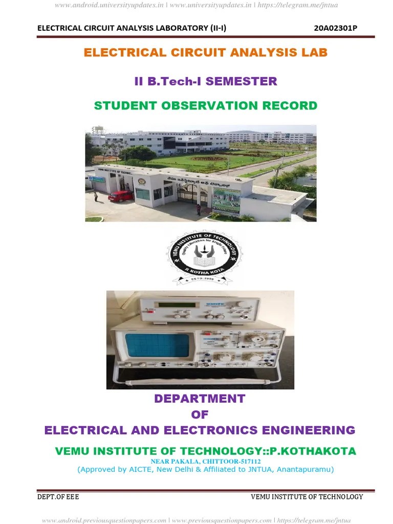 JNTUA Electrical Circuit Analysis Lab Manual R20 PDF Engineering