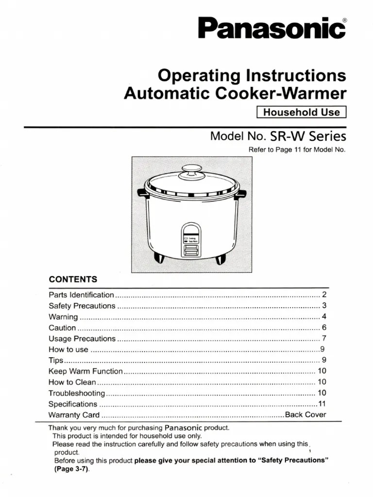 Panasonic Rice Cooker SRW Series | PDF