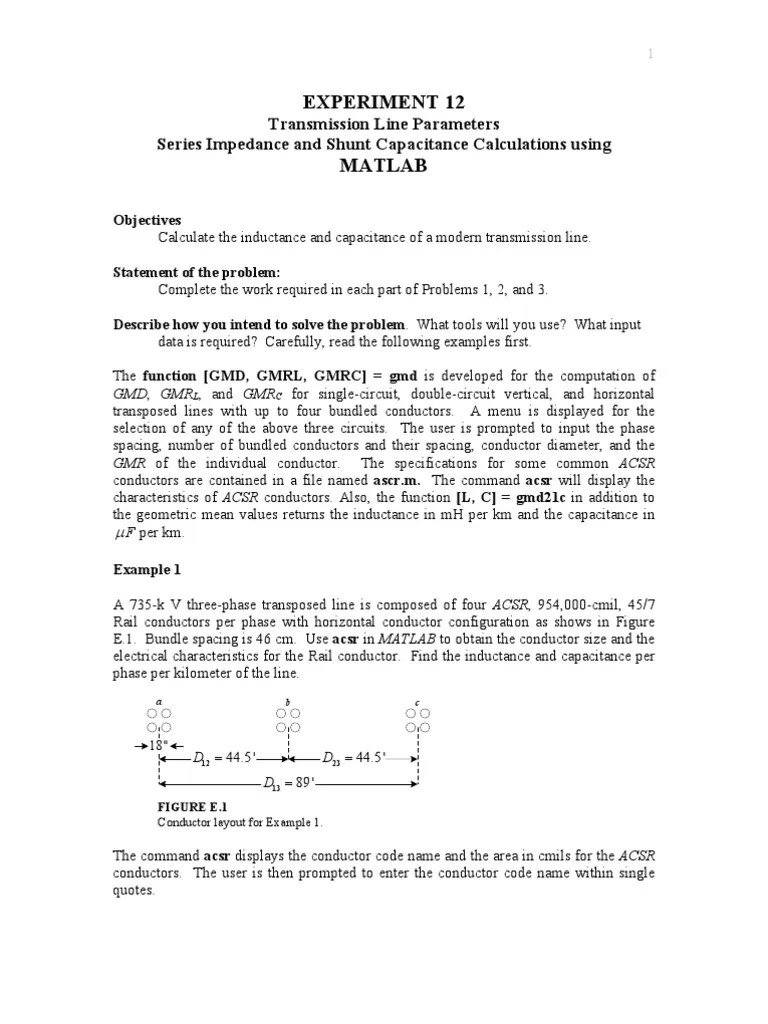 Experiment 12 Transmission Line Parameters Series Impedence and Shunt