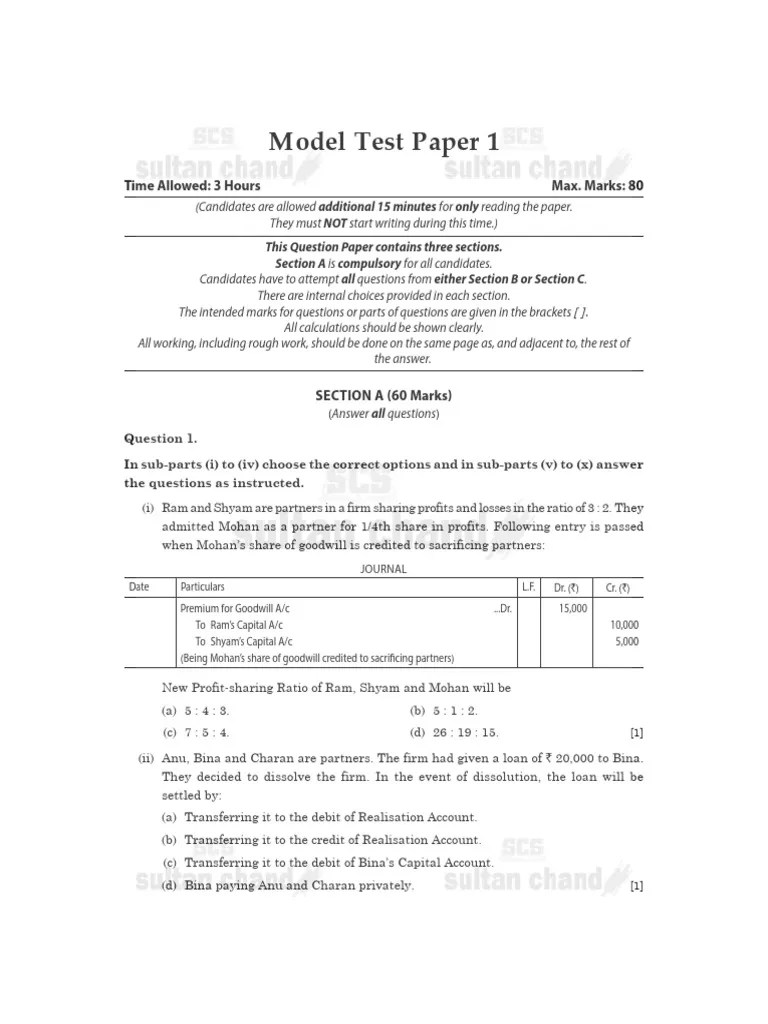 Model Test Papers Accounts Class 12 PDF Dividend Equity (Finance)