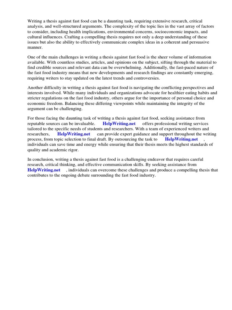 Against Fast Food Thesis PDF Obesity Junk Food