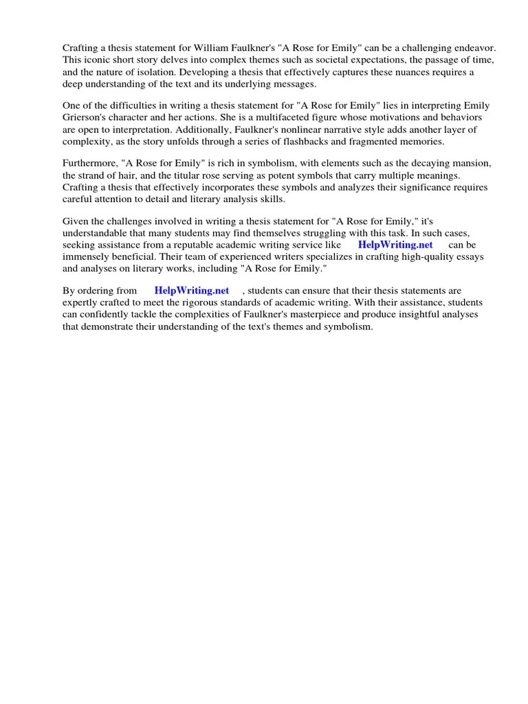 Thesis Statement for a Rose for Emily PDF