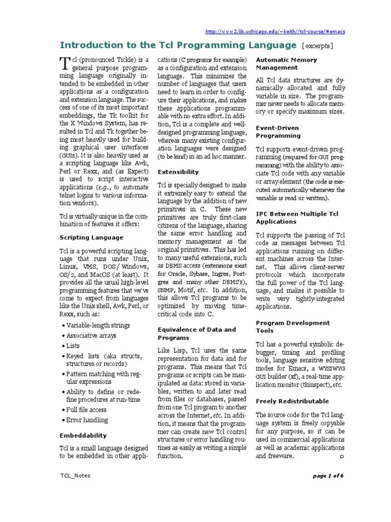 TCL_Notes Scripting Language Parameter Programming)