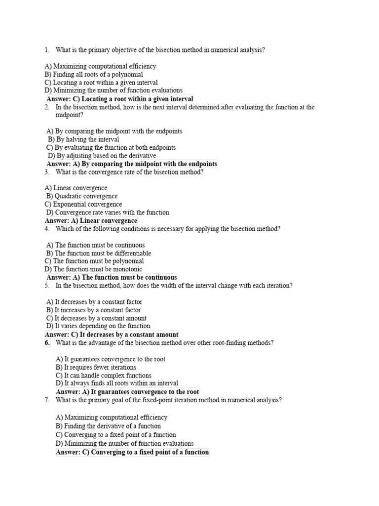 Numerical Analysis MCQ's With Answer PDF Function (Mathematics) Integral