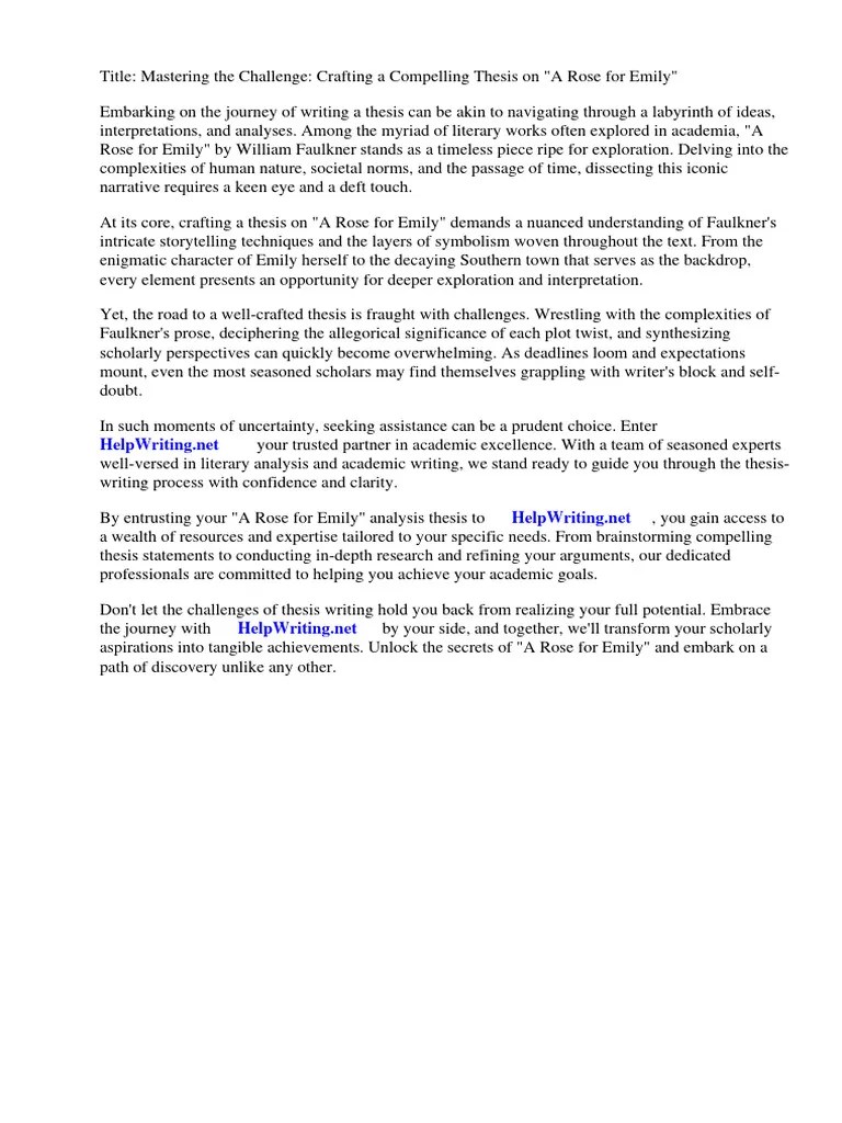 A Rose For Emily Analysis Thesis PDF