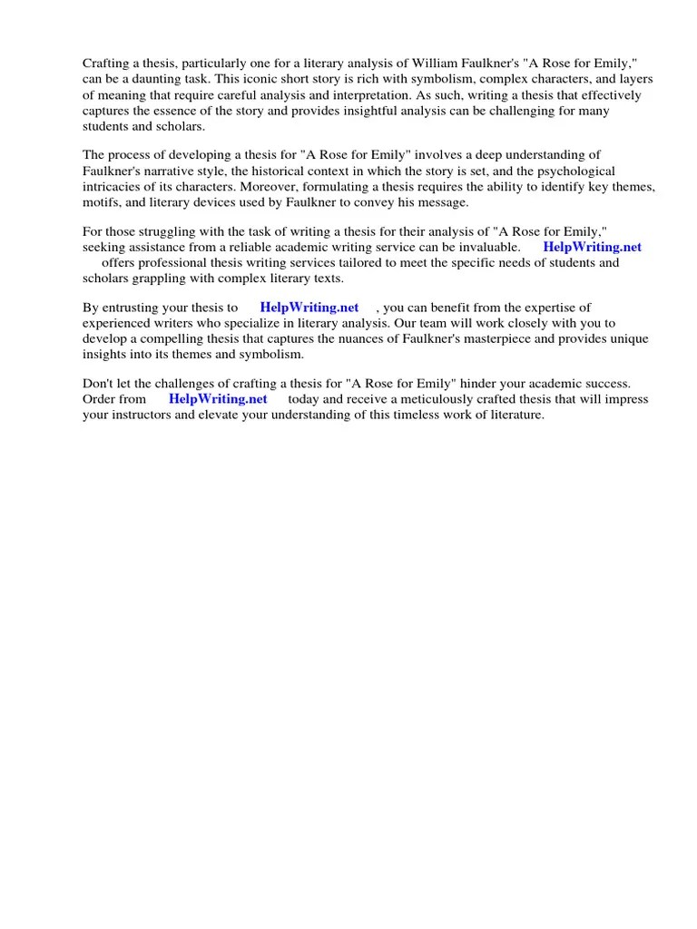A Rose for Emily Literary Analysis Thesis PDF