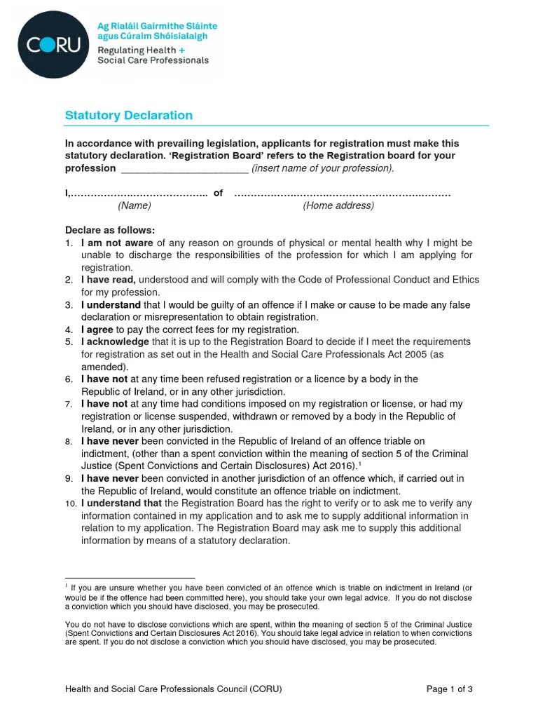 Statutory Declaration Form PDF Criminal Record Notary Public