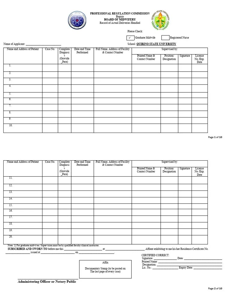 Blank Case Form PDF Midwife Midwifery