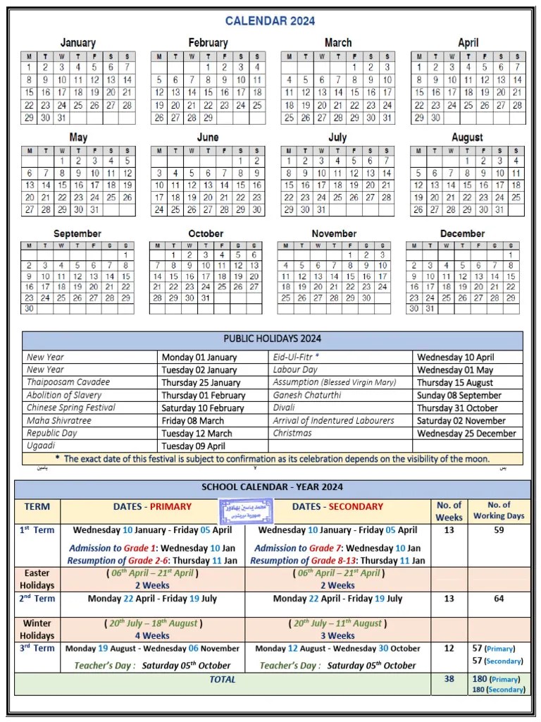 School Calendar 2024 PDF Easter Festival