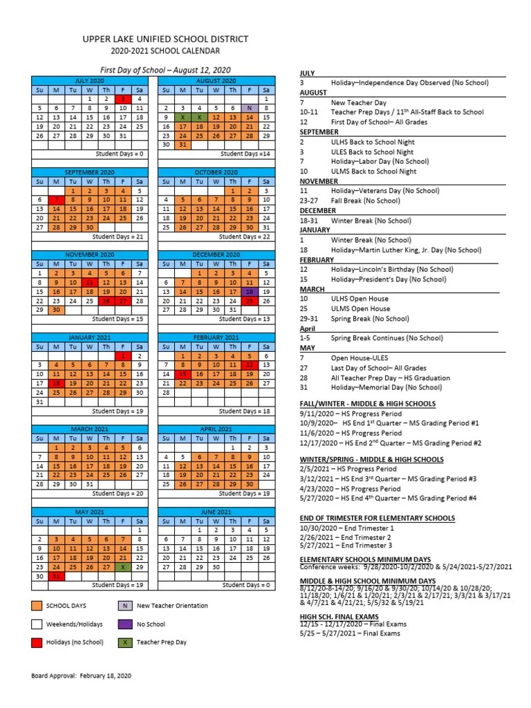 ULUSD School Calendar 2021 Download Free PDF Academic Term Schools