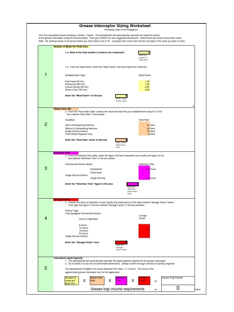 Grease Interceptor Sizing Tool 22APR08 PDF Building Engineering Foods