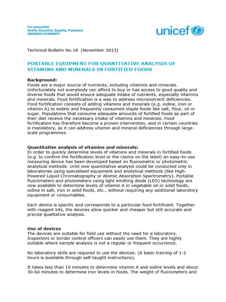 Portable Equipment Quantitative Analysis Vitamins Minerals Fortified