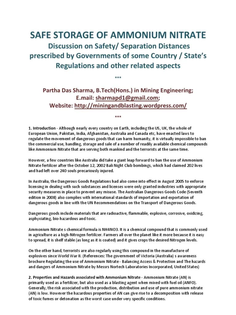 Safe Storage of Ammonium Nitrate Dangerous Goods Fertilizer