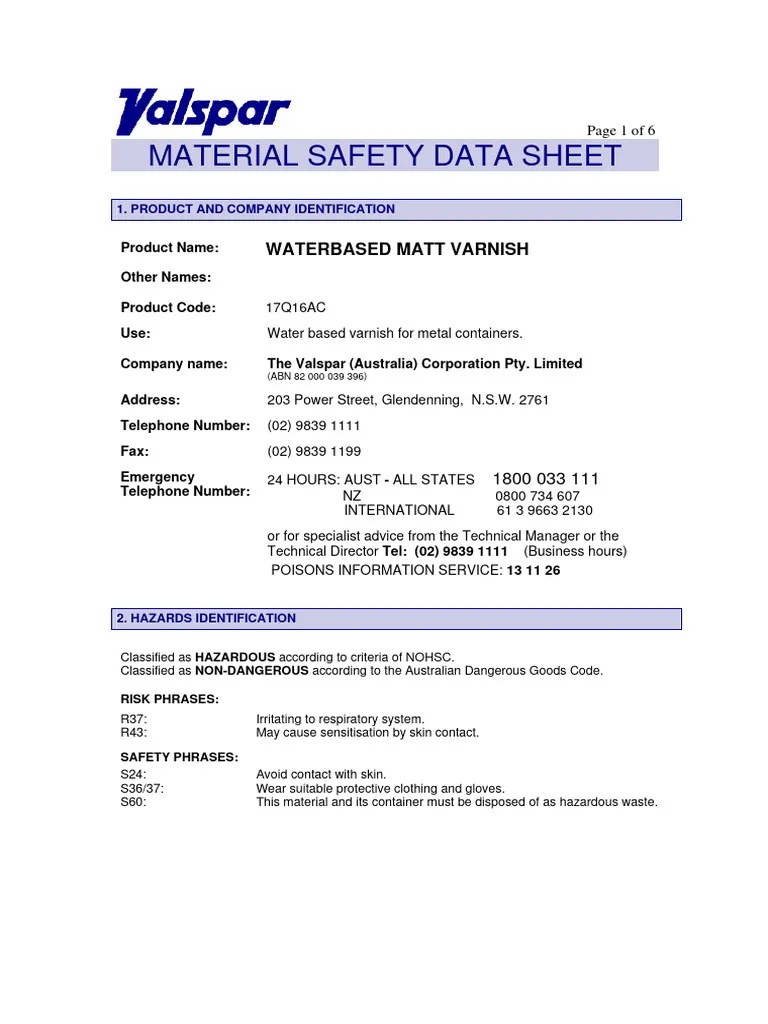 Sherwin Williams Matt Varnish SDS PDF Hypothermia Chemical Substances