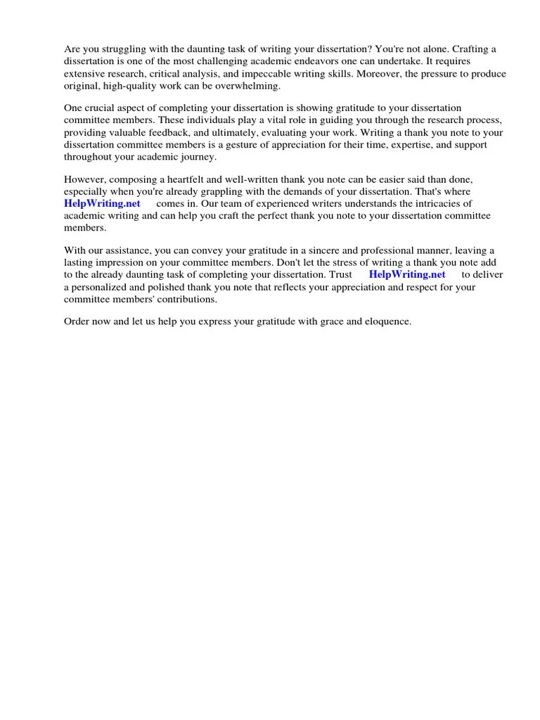 Thank You Note to Dissertation Committee Members PDF