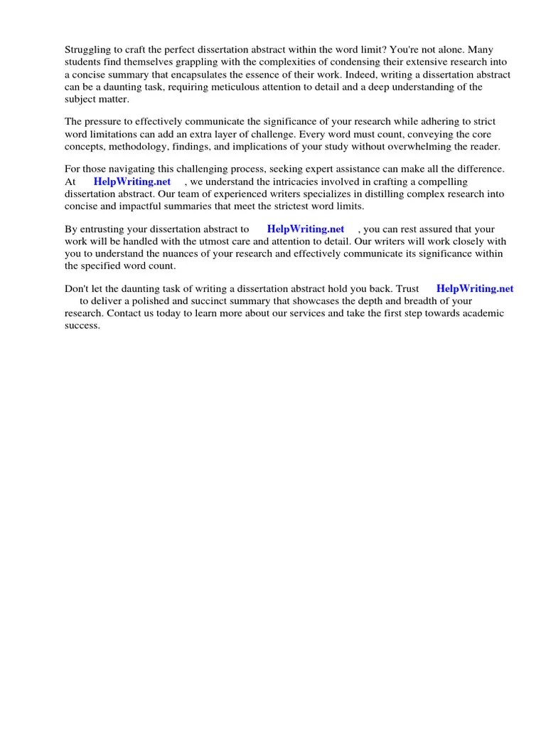 Dissertation Abstract Word Limit PDF Thesis Abstract (Summary)