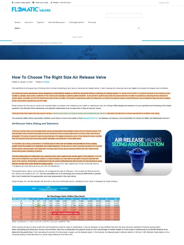 Air Release Valve Sizing Chart How To Choose The Right Valve PDF