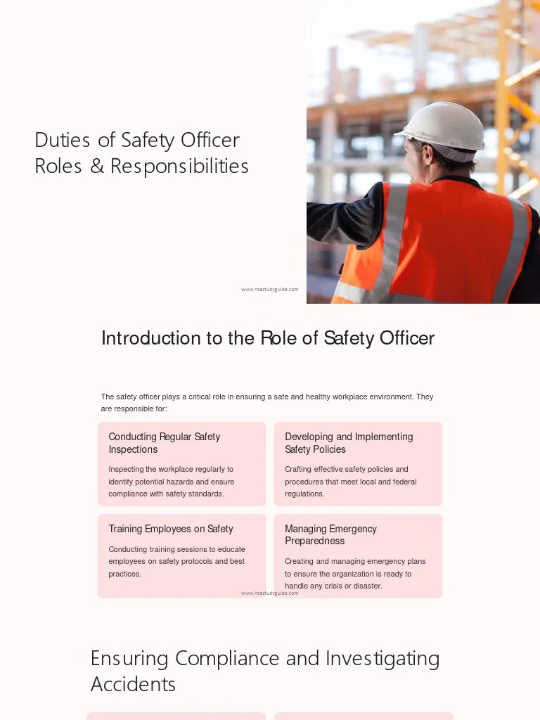 Duties of Safety Officer PDF Safety Occupational Safety And Health