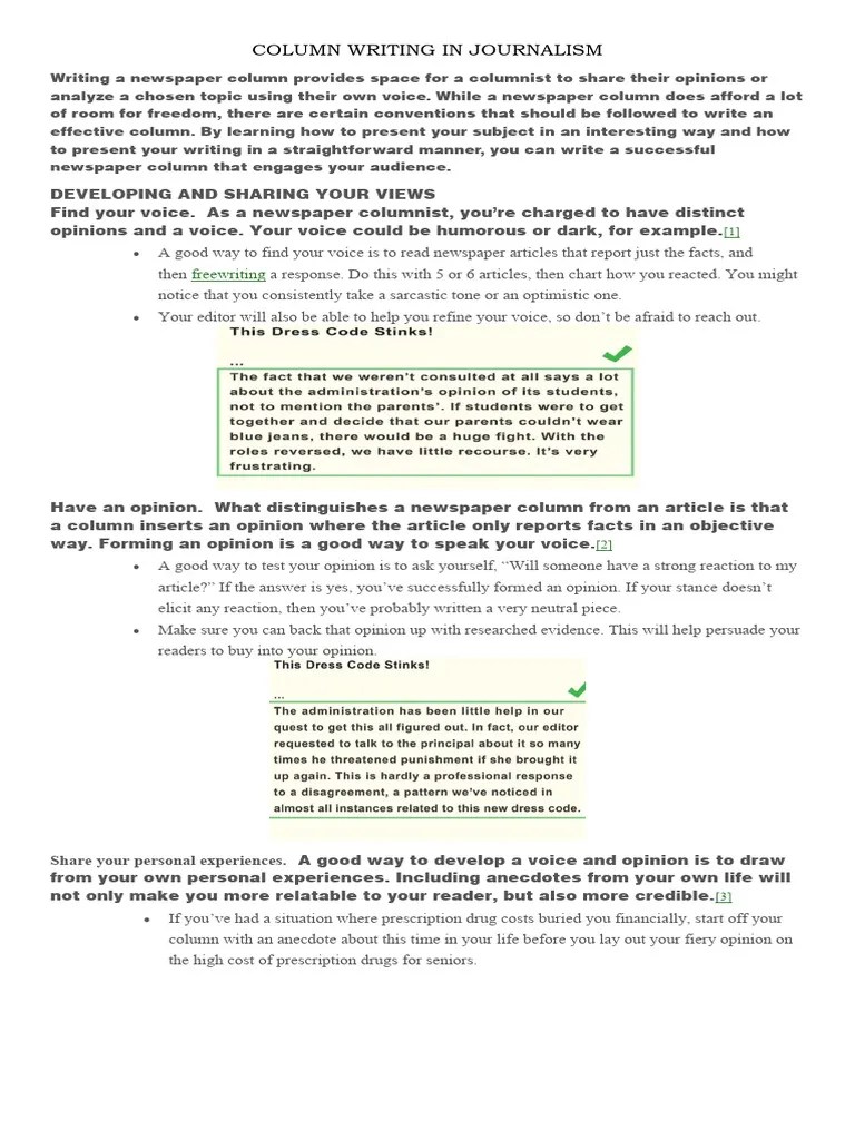 Column Writing in Journalism Download Free PDF Newspapers Jargon