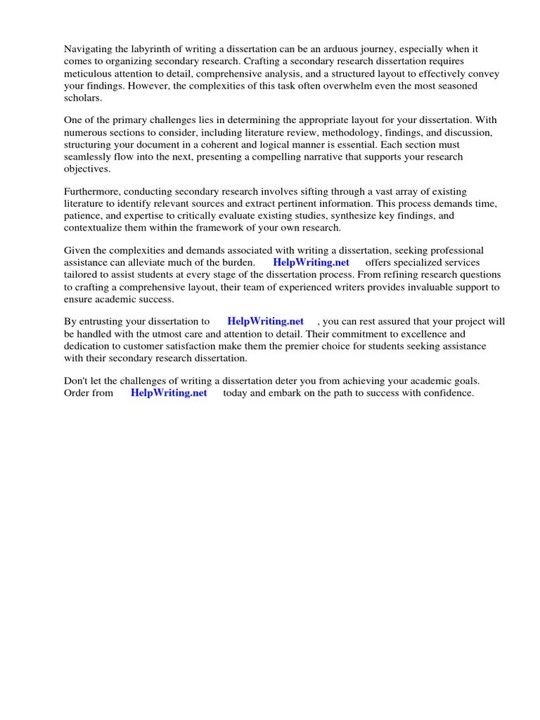 Secondary Research Dissertation Layout PDF Thesis Information