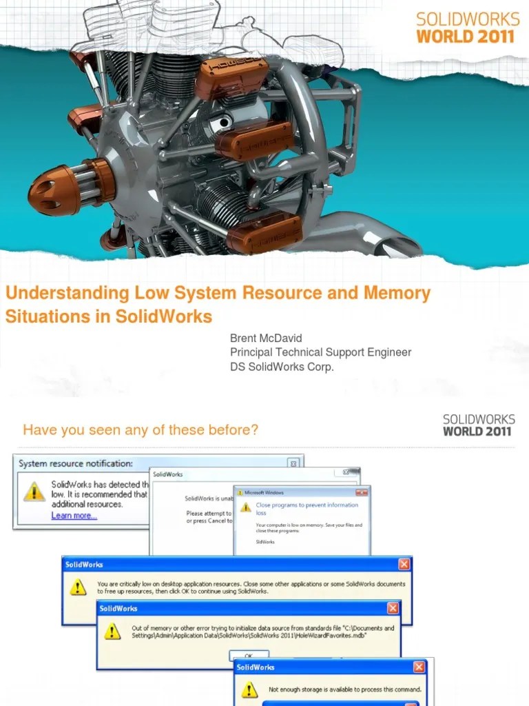 Understanding Low System Resource and Memory Situations in Solid Works