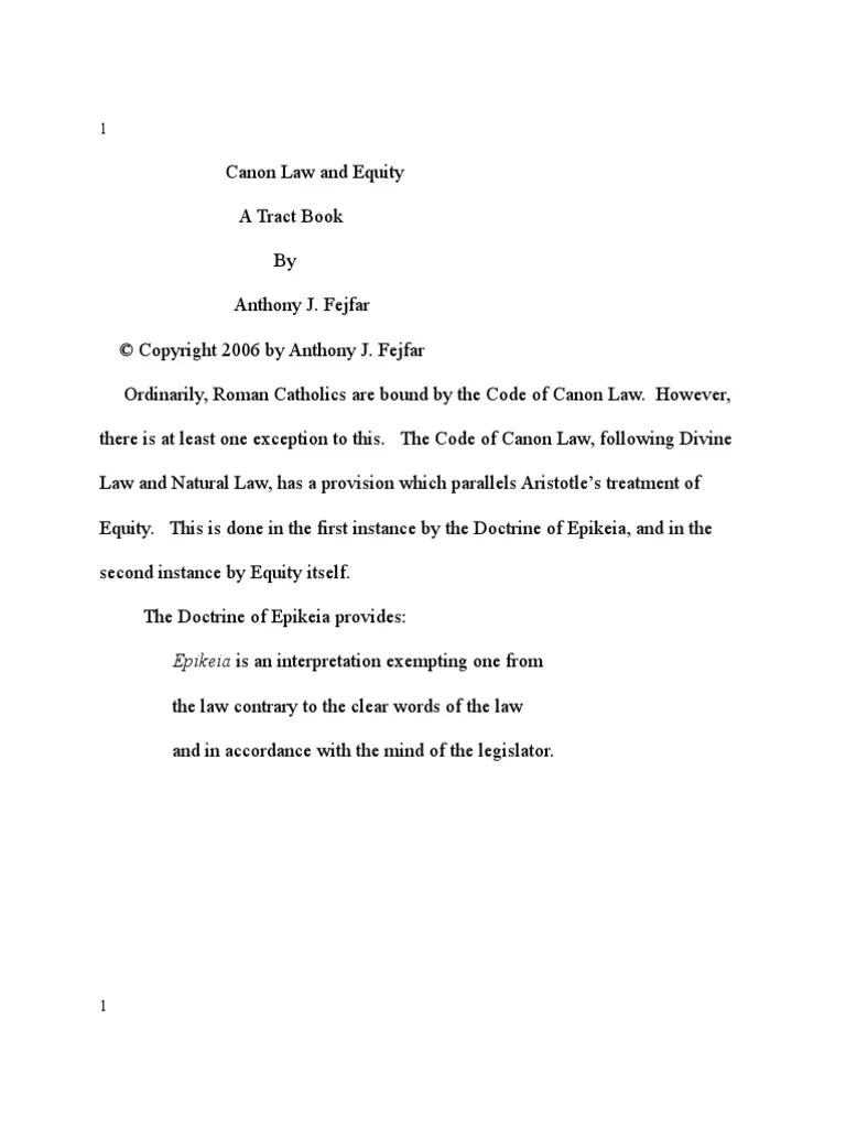 Canon Law and Equity PDF Equity (Law) Mass (Liturgy)