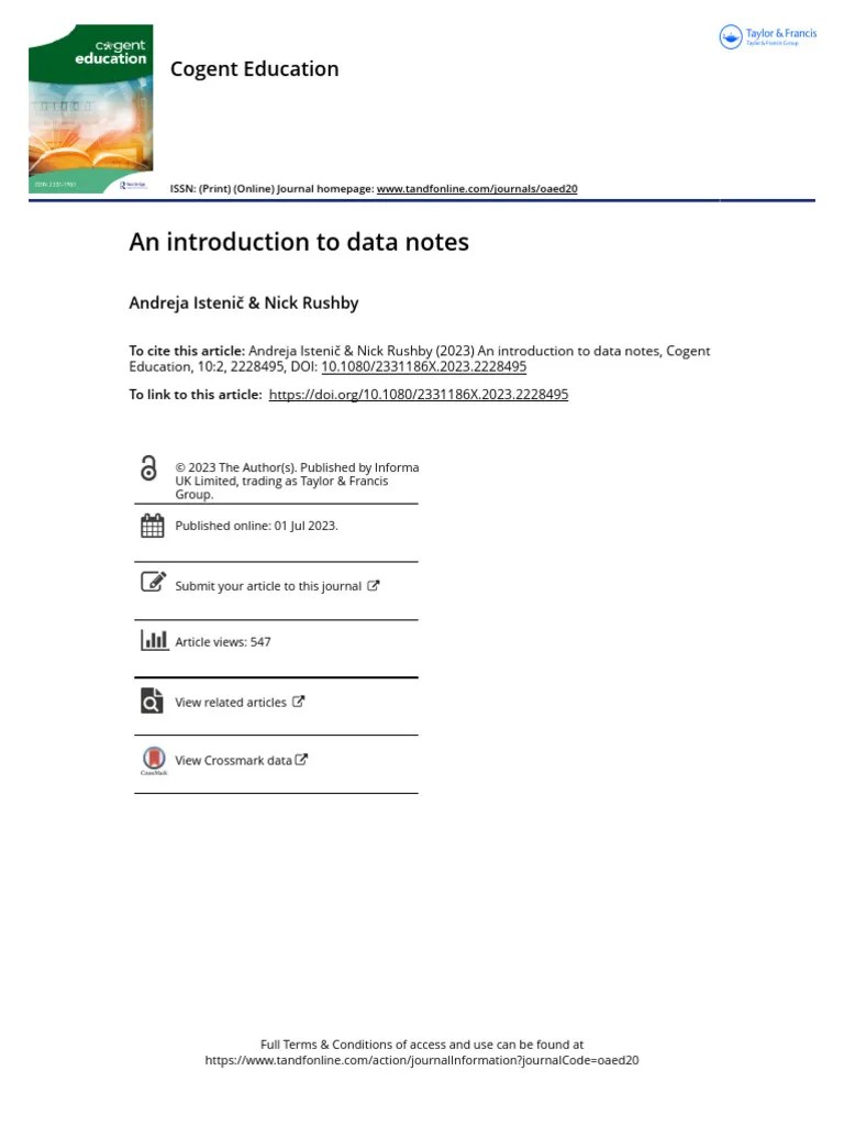 An Introduction To Data Notes PDF Academic Publishing Data
