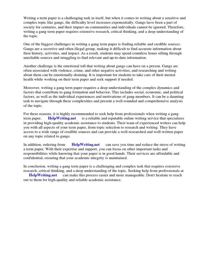 Gang Term Paper PDF Gang Violence