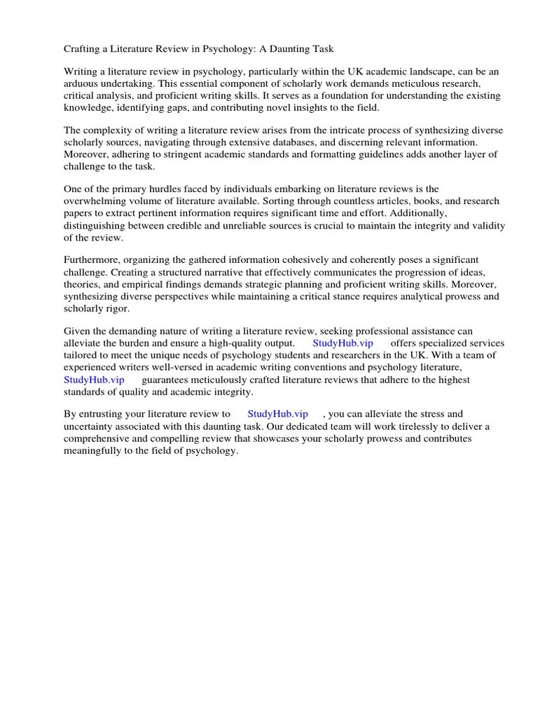 How To Write A Literature Review Psychology Uk PDF Essays Psychology