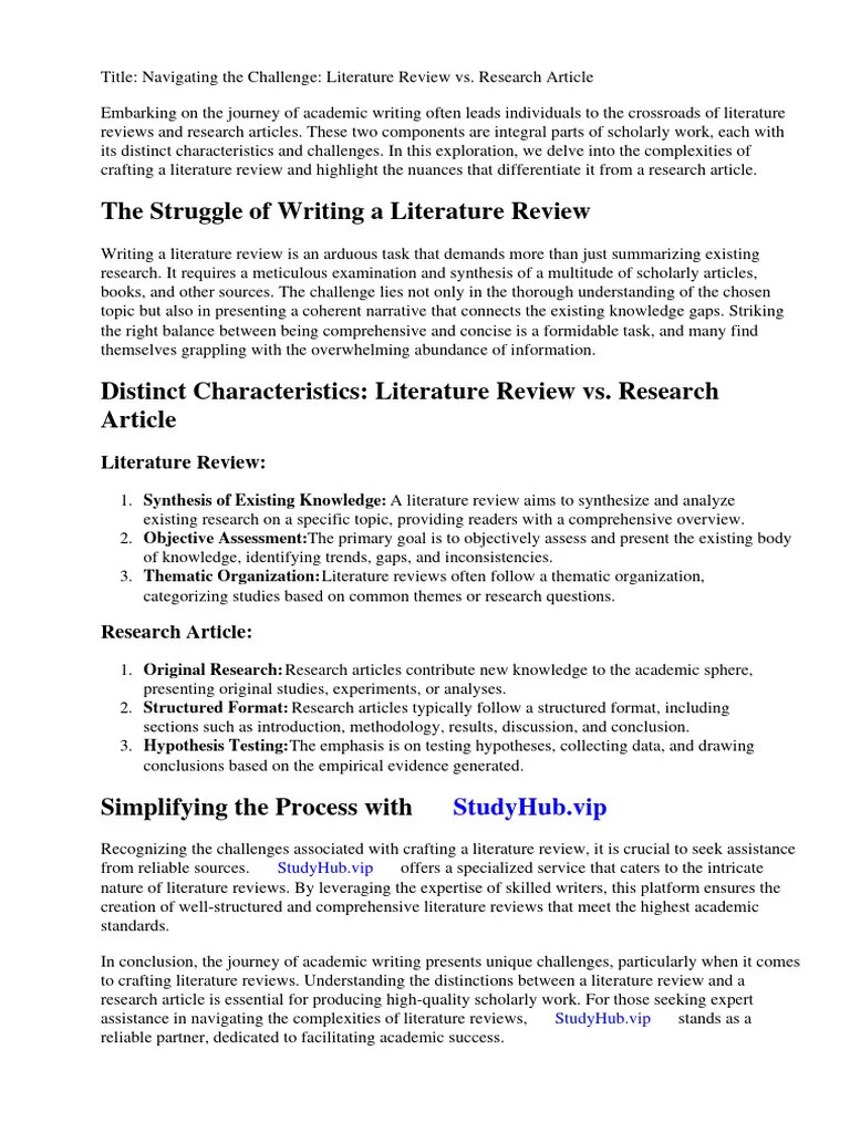 Literature Review vs. Research Article PDF Literature Review