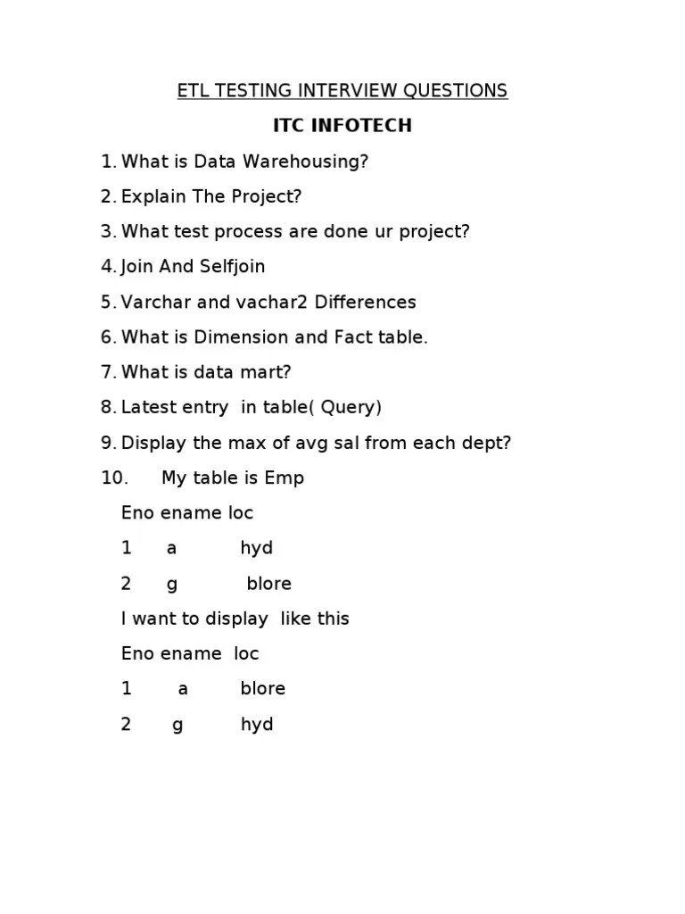 Etl Testing Interview Questions PDF Areas Of Computer Science