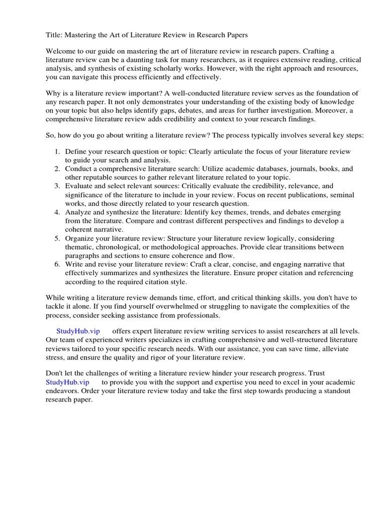 How To Do Literature Review in Research Paper PDF Literature Review