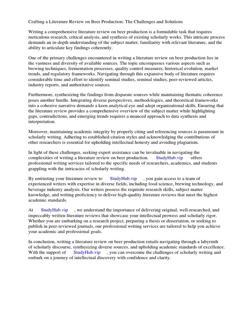 Literature Review of Beer Production PDF Beer Brewing