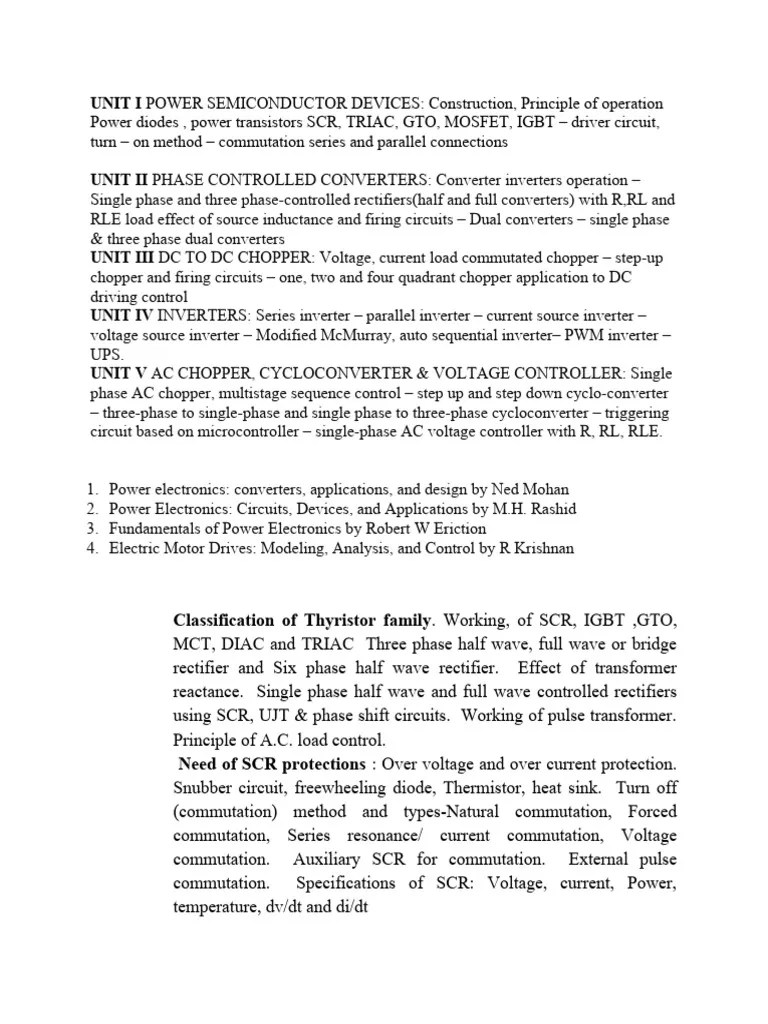 Power Electronics Syllabus PDF Power Inverter Power Electronics