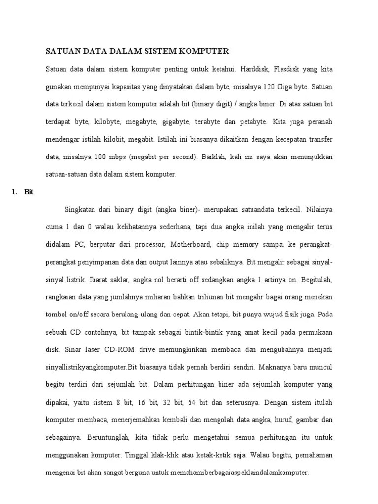 Satuan Data Dalam Sistem Komputer | PDF