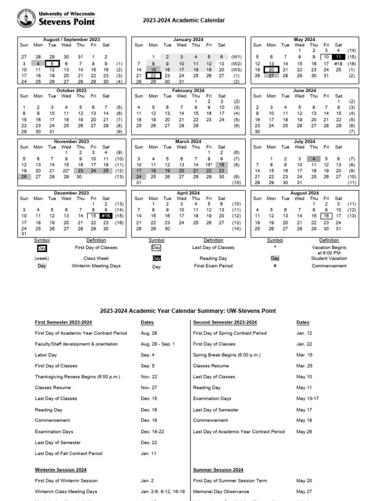 UWStevens Point Academic Calendar 202324 PDF Academic Term Holidays(06)