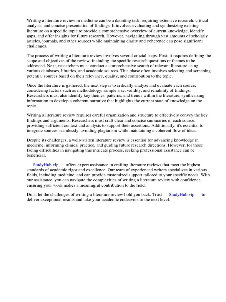 How to Write a Literature Review Medicine PDF Systematic Review